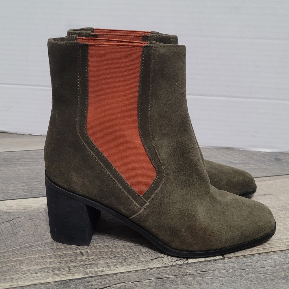 Lori Goldstein Women's Brid Olive And Orange Italian Leather Ankle Boots, SZ 7.5
